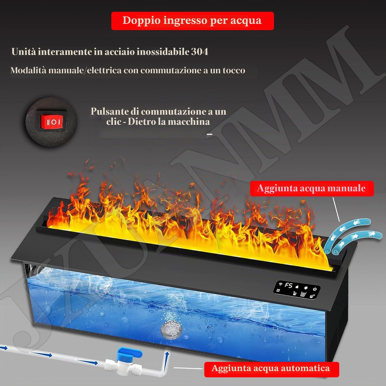 Camino a Vapore acqueo da 19,7/31,5/39,4/47,2/59 Pollici Fiamma atomizzata 3D dimmerabile, Camino Elettrico a Vapore da Incasso con Telecomando, Controllo dell'Acqua 9Colors-150cm/59in