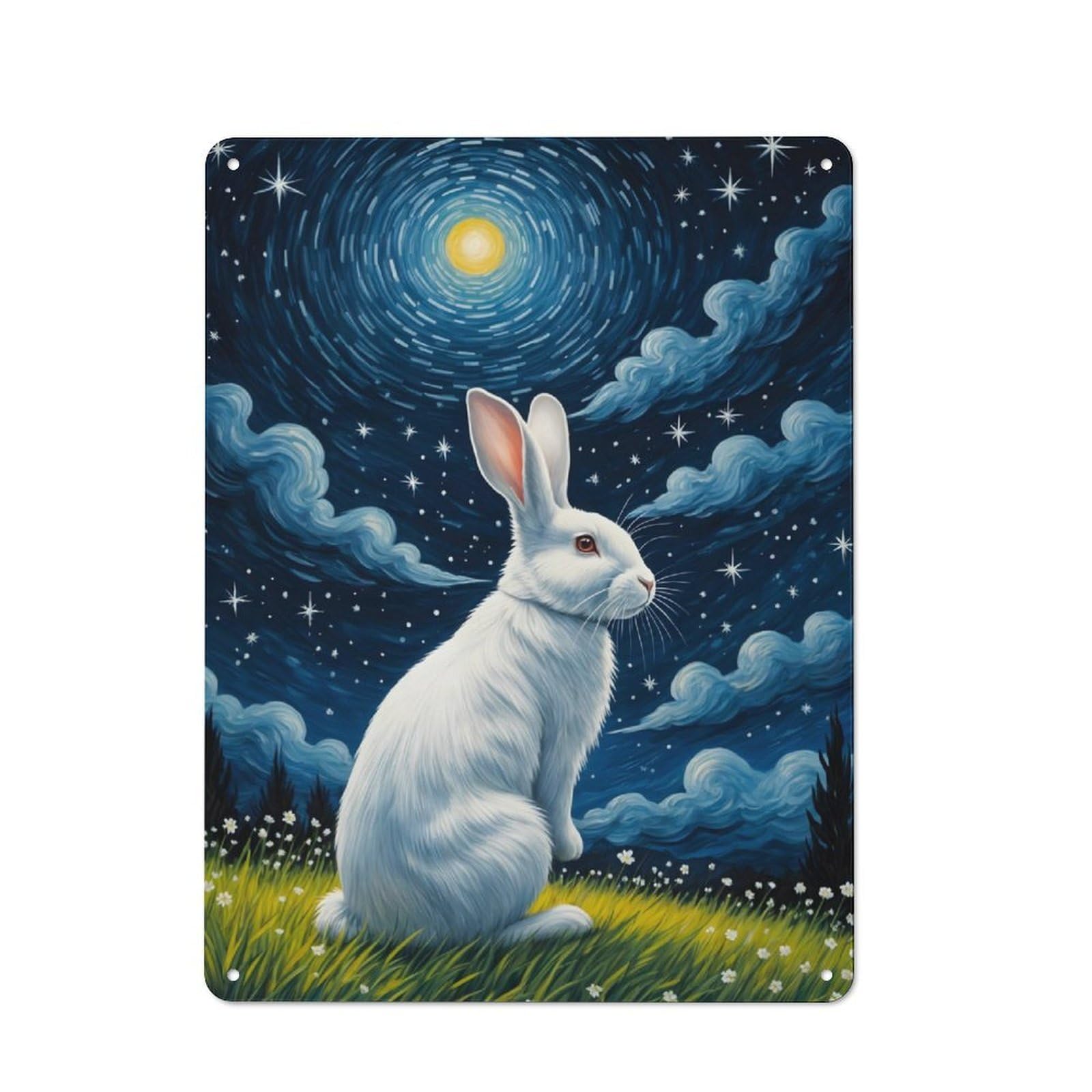 Junmoney White Rabbit Starry Sky Industrial Decorative Metal Plaque 40X30cm, Studio Wall Art For Flat, Bar, Studio Or Gallery Wall