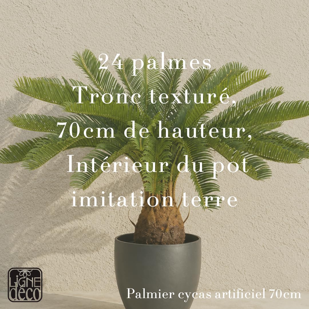 Ligne Déco – Palmier Cycas Artificiel 70cm | Pot Plastique Noir Intérieur Imitation Terre