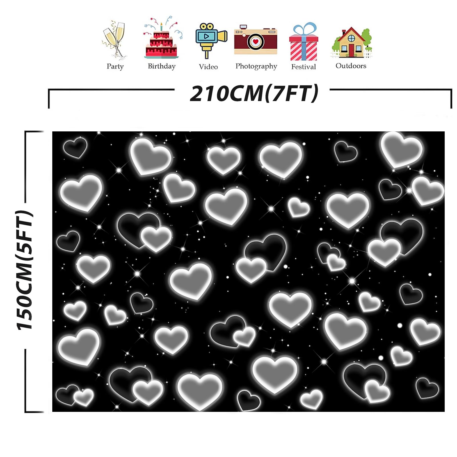 Telón de fondo de corazón negro de los años 90, decoración de fiesta de los años 2000, fondo del día de San Valentín, pancarta de cumpleaños número 16 para niñas y mujeres, compromiso, boda, despedida