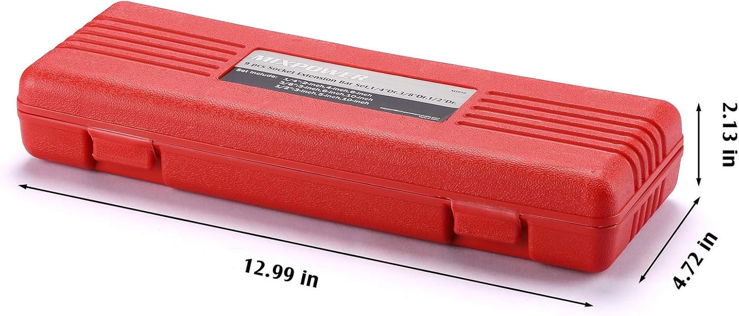 MIXPOWER 9-Piece Extension Bar Set, 1/4", 3/8" and 1/2" Drive Socket Extension, Premium Chrome Vanadium Steel with Black Phosphate Finish, Engineered for Impact Drivers - - 