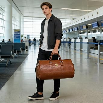 Modoker Convertible Leather Garment Bag, Carry on Garment Bags for Travel Waterproof Garment Duffel Bag Gifts