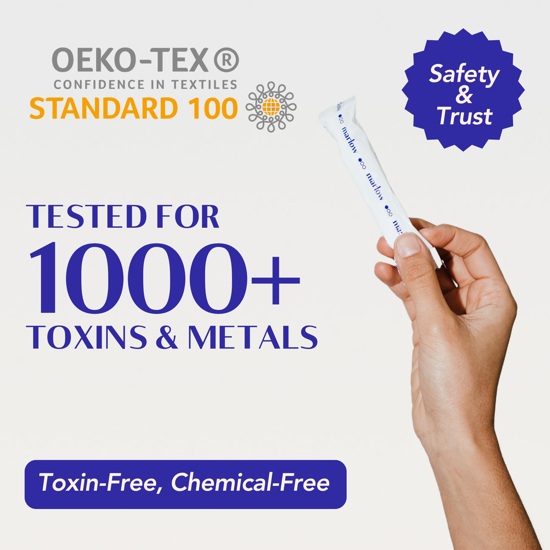 Marlow 100% Organic Cotton Easy Glide Tampons with Compact Plant Based BPA Free Applicator, Chlorine Free, Toxin Free, Hypoallergenic, Dermatologically Tested, Fragrance Free, Light, 54 Count