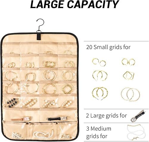 Miniatura 6 de Organizador de joyas colgante para armario, organizador de collares, aretes, lentes de sol, con cubierta a prueba de polvo y gancho de metal