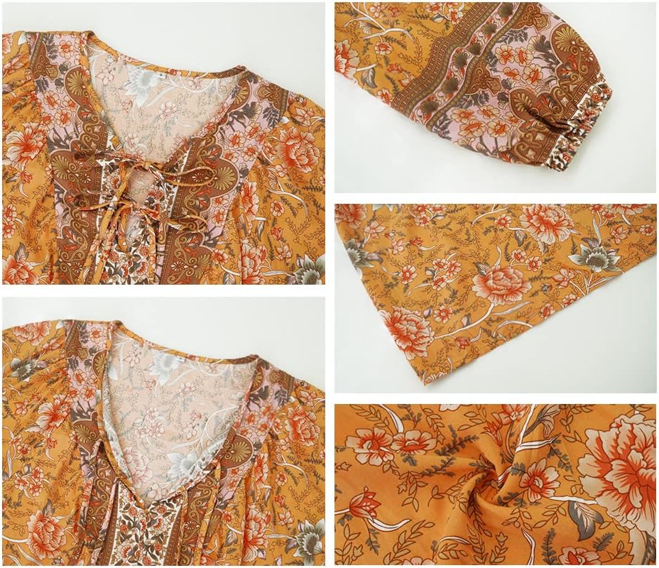 KAYWIDE Women's Casual Boho V Neck Top Loose Floral Printed Long Sleeve Beach Shirts Blouses - Image 4