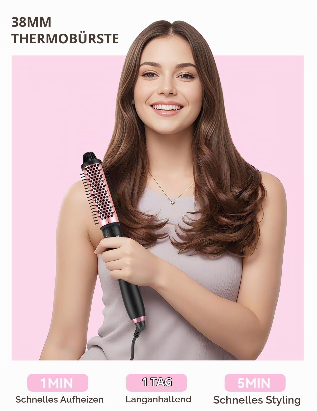 LANDOT Lockenstab mit Thermobürste 5-in-1 Set: Für Volumen & definierte Locken, 38mm Bürstenkopf & 4 Lockenwickler(9-32mm), Leicht zu verwenden, Ideal für Anfänger & tägliches Styling
