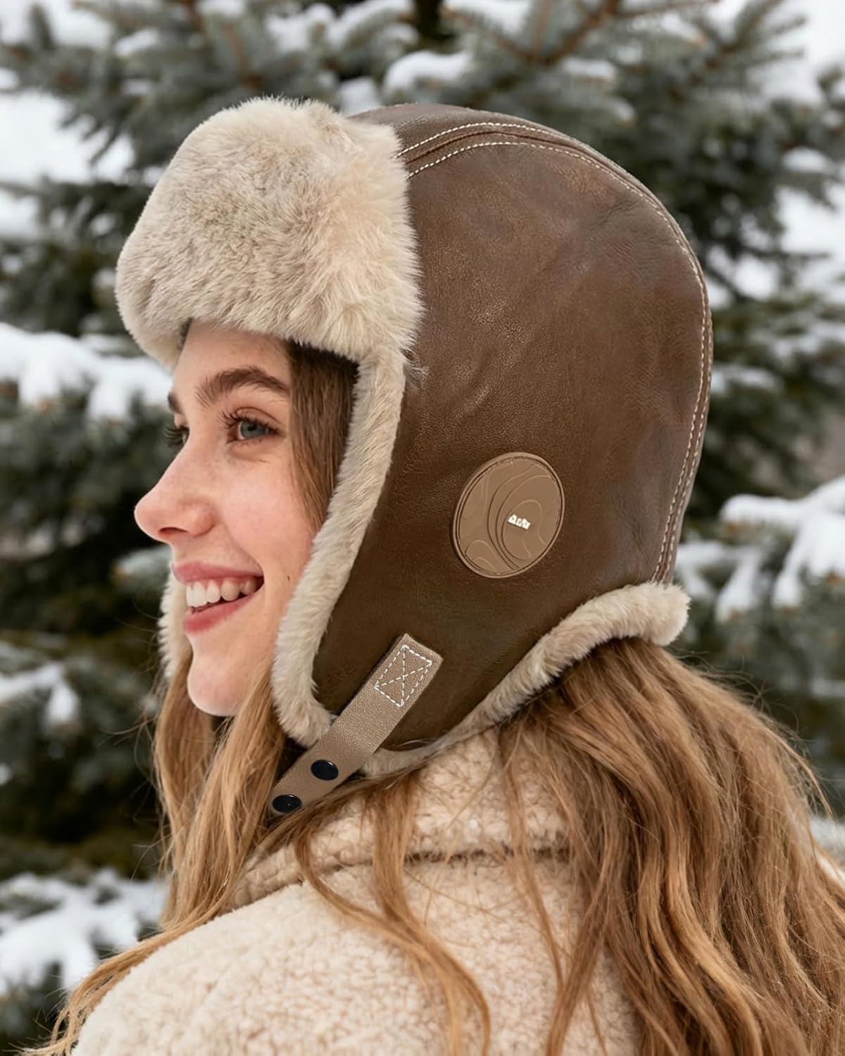 Clakllie Waterproof PU Leather Trapper Hats Faux Fur Trooper Hat Winter Hunting Hats Snow Eskimo Hat Ushanka Russian Hats