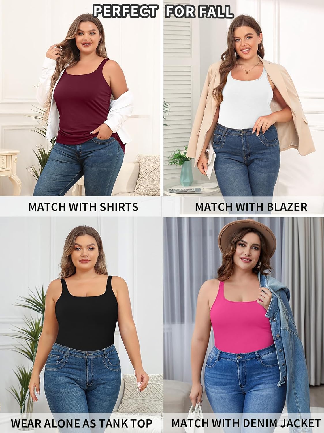 V FOR CITY Plus Size Tank Top for Women with Shelf Bra Adjustable Wide Strap Camisole Summer Basic Cotton Udershirts 1X-5X - Image 7