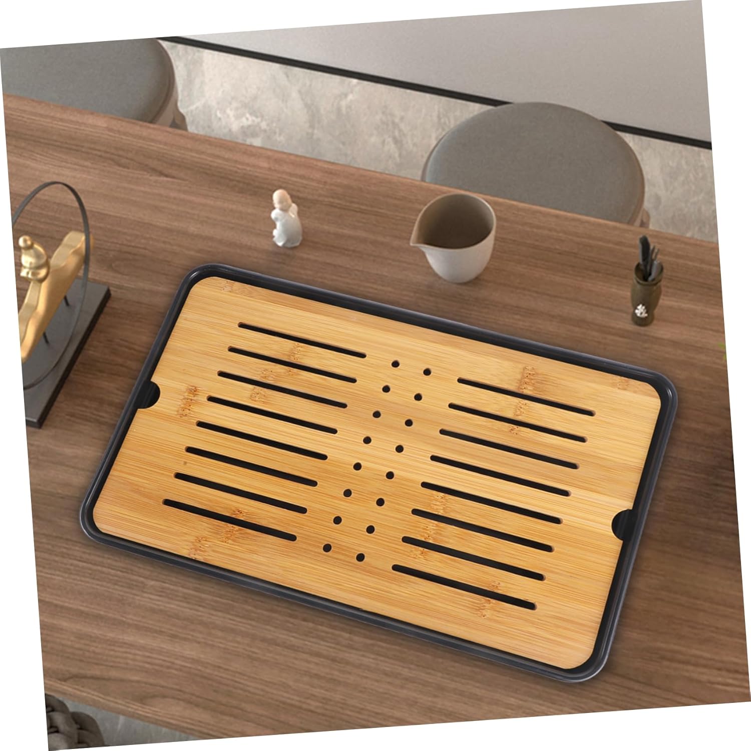 Zerodeko Bamboo Drain Tray Versatile Japanese Style Draining Dish for Kitchen Multi-use Rectangular Tray for Food Storage Fruits Snacks and Tea Accessories Easy to Clean and Design