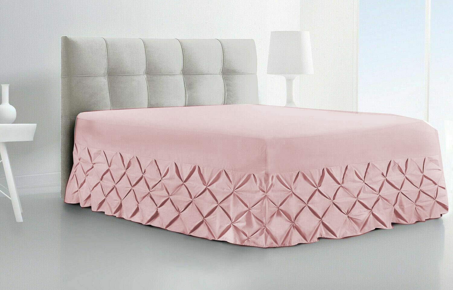 Luxury Pintuck Extra Deep Fitted Valance Sheet 100% Egyptian Cotton 200 Thread Count Single Double King Super King Size Bed Base Sheets (Soft Pink, King)