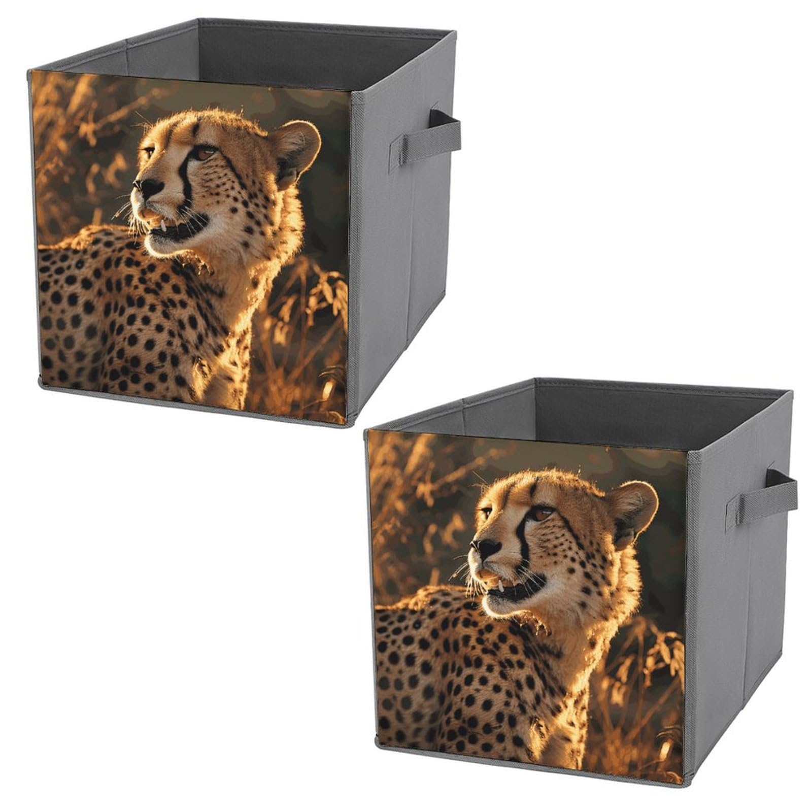 NONHAI Collapsible Storage Bins with Dual Handles Fabric Storage Basket Foldable Cubes Organizer Baskets Cheetah Storage Boxes for Organizing Clothing Cube Storage Organizer Bins