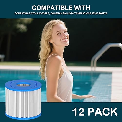 Miniatura 7 de Filtro de repuesto tipo para bañera de hidromasaje compatible con Lay-Z-Spa, Coleman SaluSpa 90352E 58323 90427E, bañera de hidromasaje inflable,