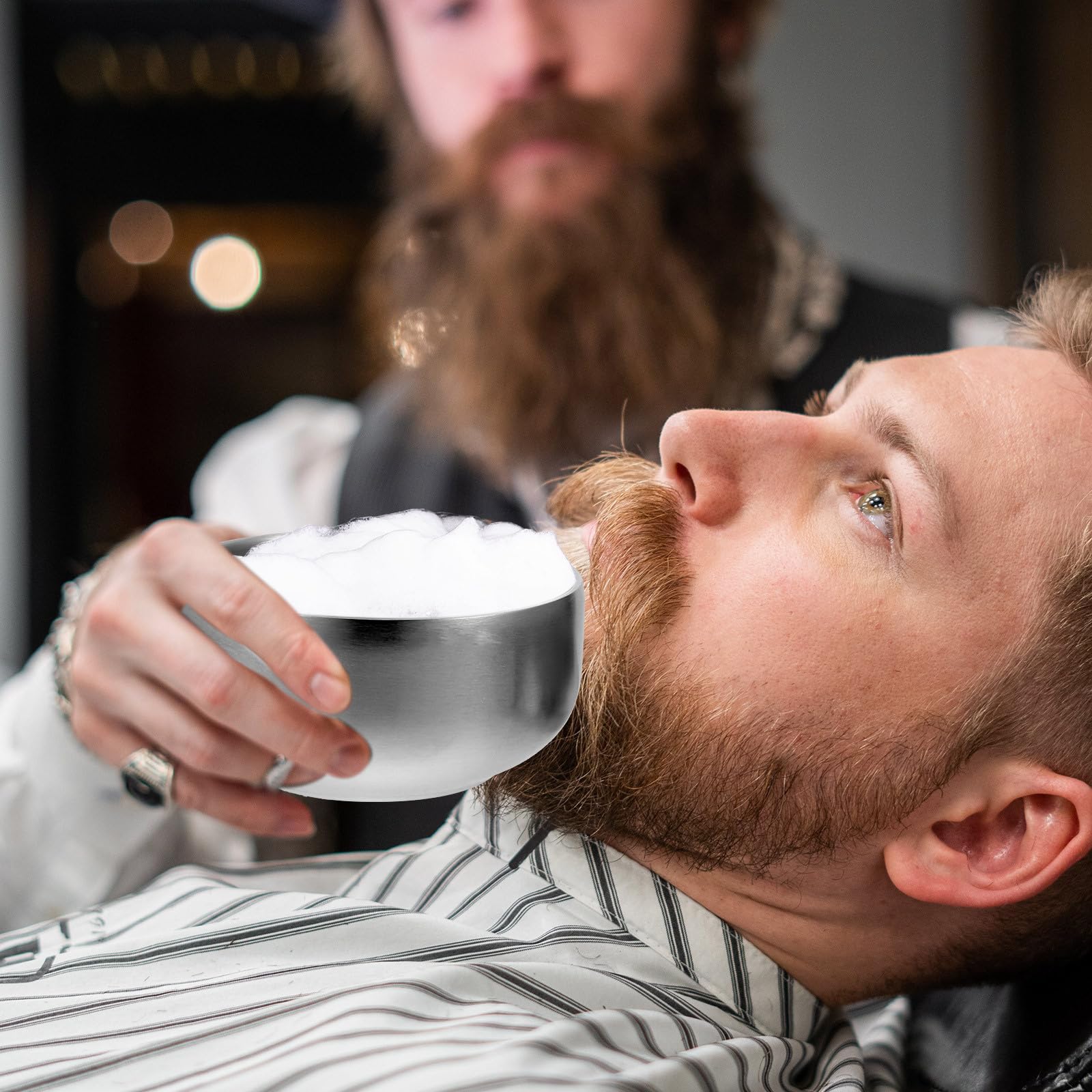 VALICLUD Ciotola da Barba Design Semplice in Acciaio Inossidabile con Coperchio Pratica e Sicura per Barber Shop e Quotidiano