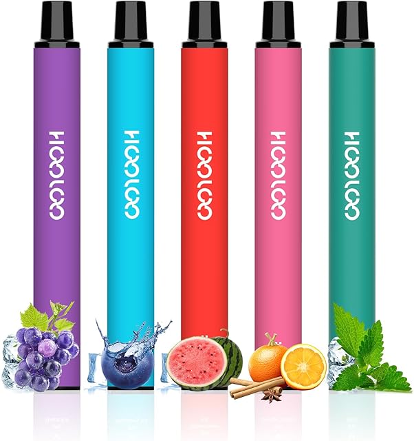 HOOLOO 5 Packs Disposable Vape Pens, Prefilled Fruit Flavours 7500 Puffs, No Nicotine, Made in USA (Grape Ice+Blueberry Ice+Watermelon Ice+Orange Vanilla+Mint)