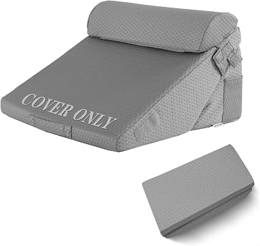 Bedluxe Wedge Pillow Set Cover for 3PCS, Adjustable Bed Wedge Pillow Case with Side Pocket, Removable&Machine Washable Wedge Pillowcase with Zipper, 22"x22"x12", GreyPillow NOT Include