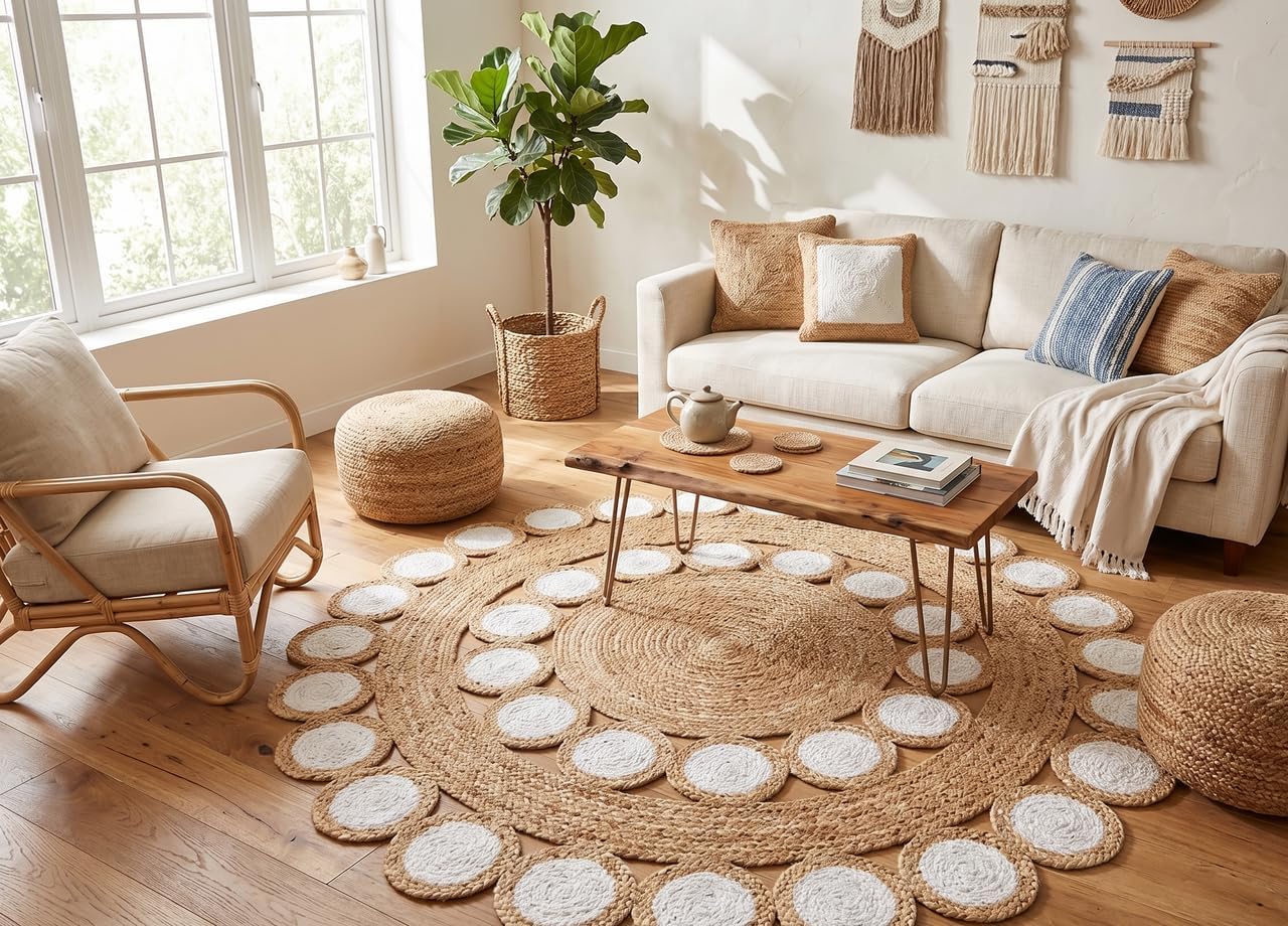 Elevated Earth-Tones Meet Geometric Precision in This Signature Series of sustainably Crafted Jute and Fiber Rugs.