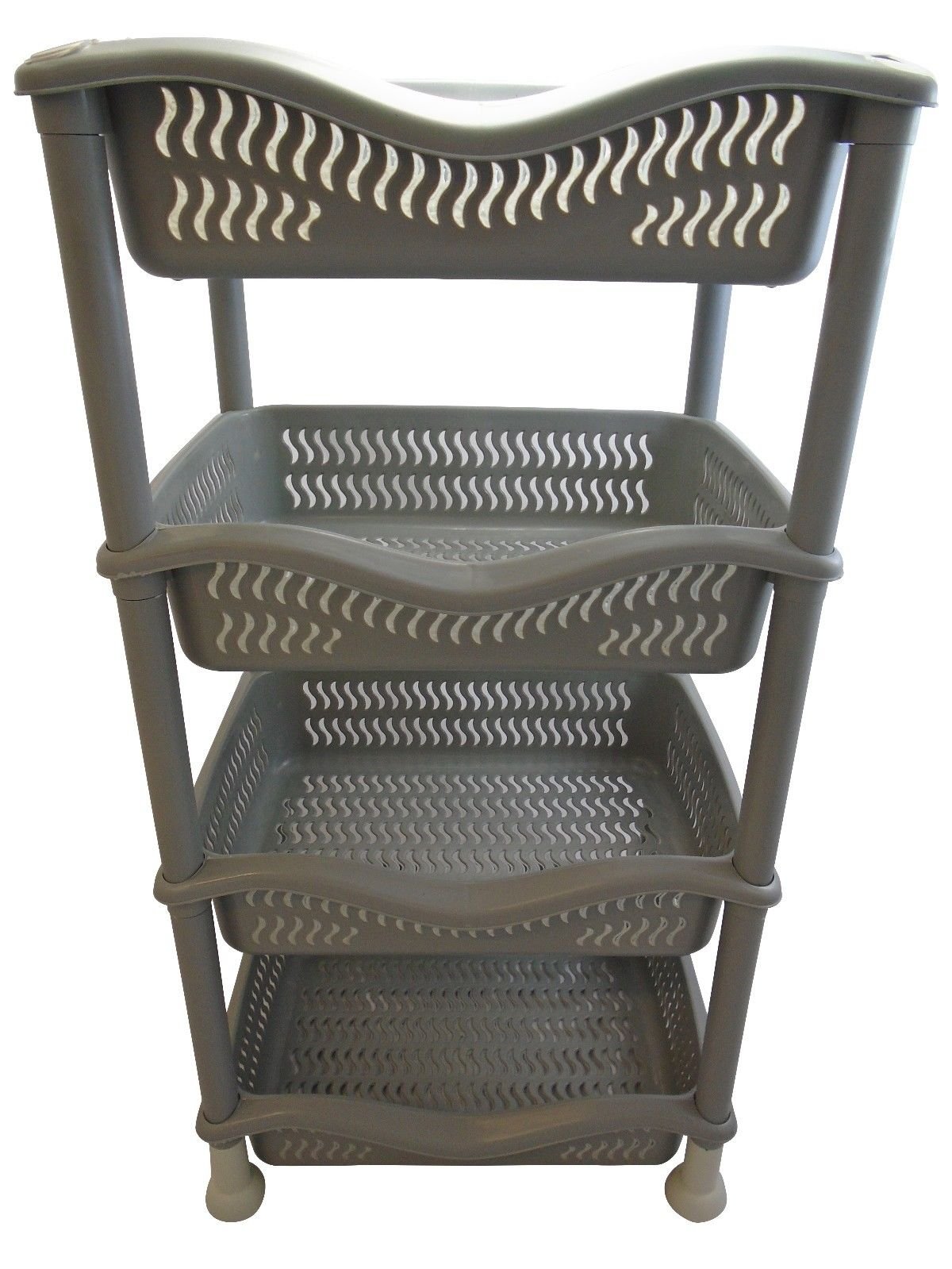 A406 Grey 4 Tier Stackable Rectangular Vegetable Rack Kitchen Garage Storage Utility (Grey)