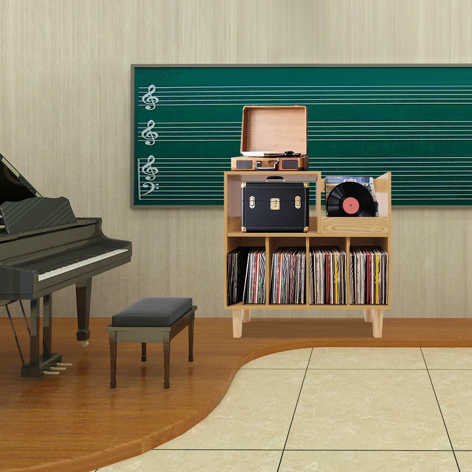 Tocadiscos estante de placa multicapa para sala de estar colección de vinilo almacenamiento con seis compartimentos superficie de mesa para tocadiscos amplificador