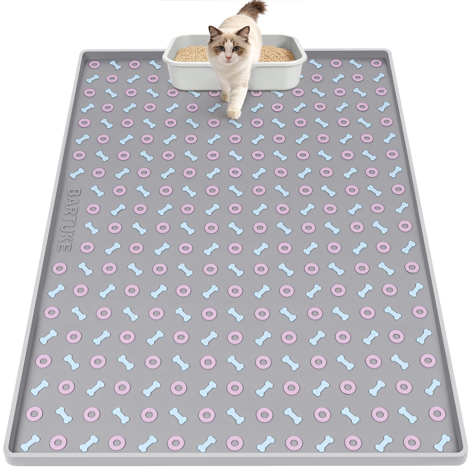 Bartuke Large Cat Litter Mat, Silicone Mat for Litter Box with Edge
