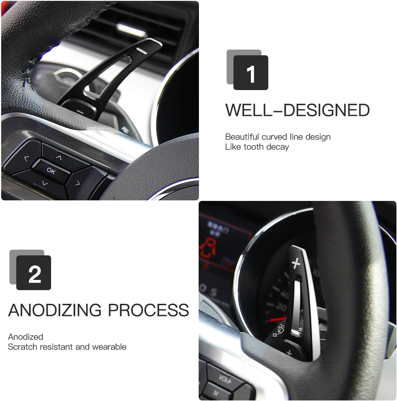 Steering Wheel Shift Paddle Shifter Extension for 2015+ Ford Mustang (Black)