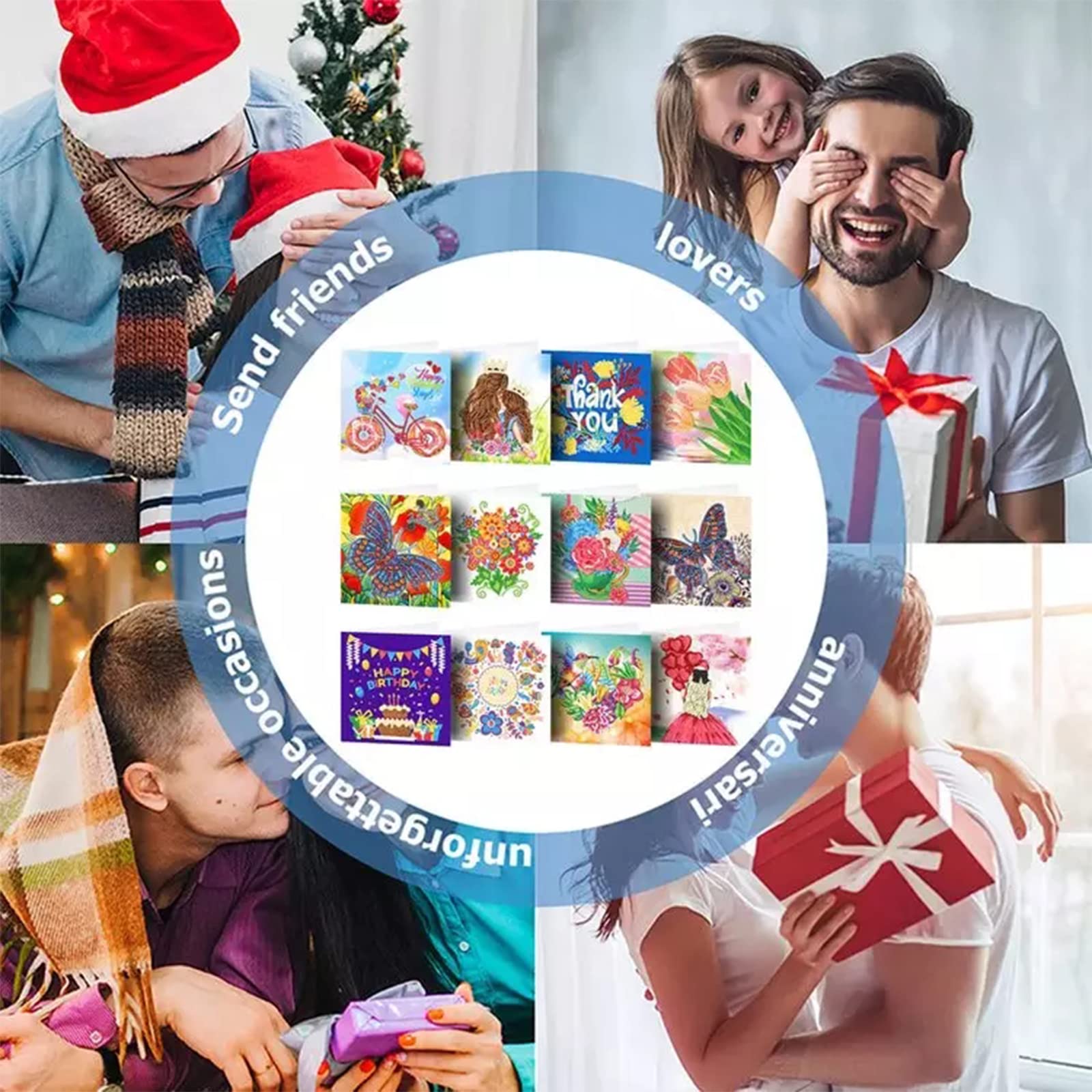 12 Stück 5D DIY Diamond Painting Karten, Diamant Malerei Grußkarte, Danke Postkarte Grußkarte, für Geburtstag, Thanksgiving, Valentine