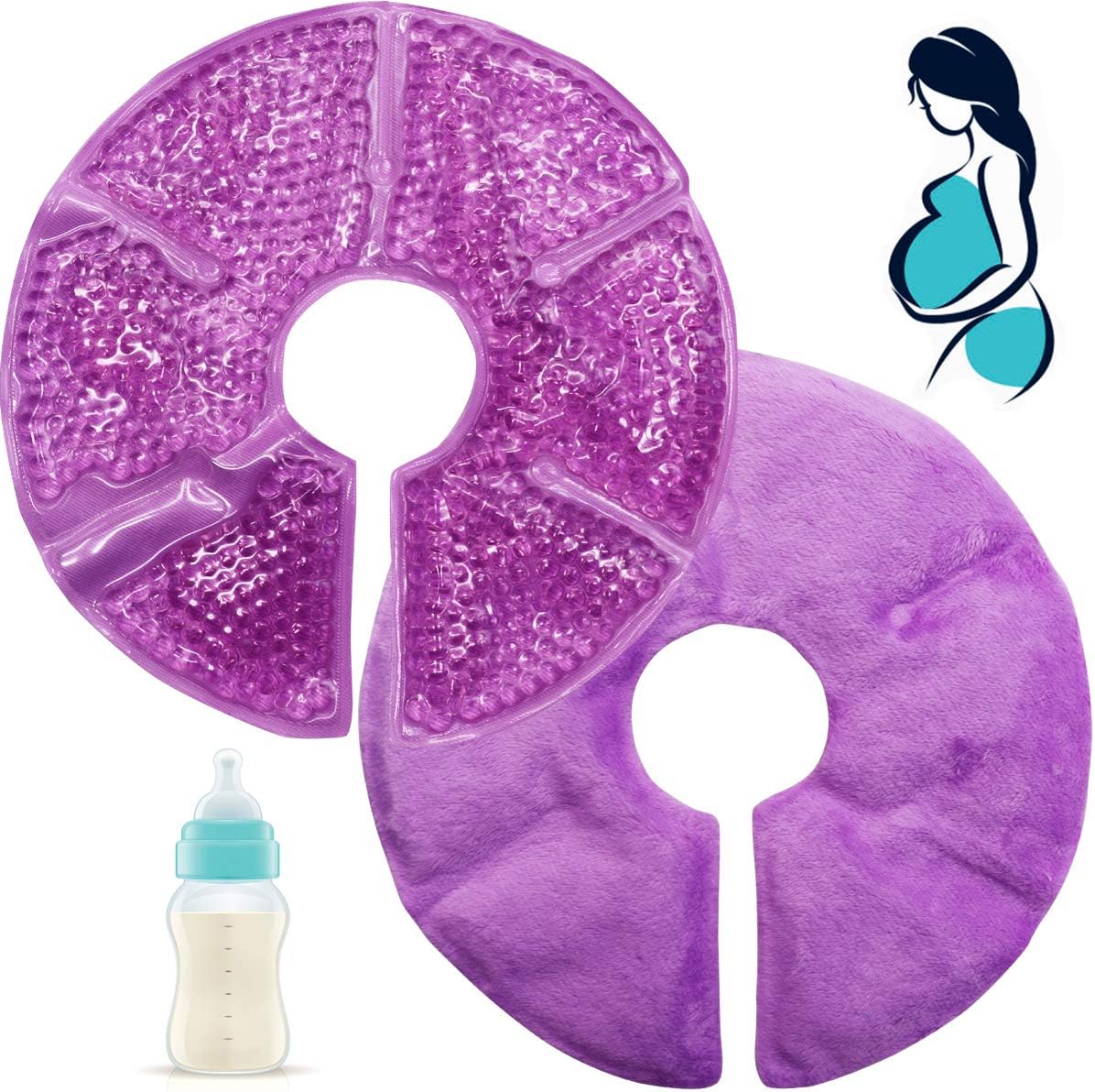 Breast Therapy Pads Breast Ice Pack, Hot Cold Breastfeeding Gel Pads, Boost Milk Let-Down with Gel Bead (Purple)
