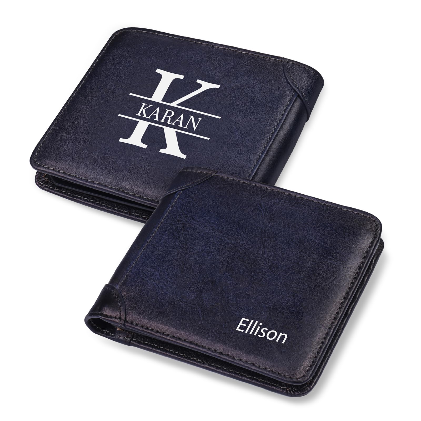 Cartera personalizada con bloqueo RFID para hombre, cartera de piel plegable con imagen para papá, marido, regalo para cumpleaños, Navidad, San Valentín, azul, (Rfid-blue), Cartera para