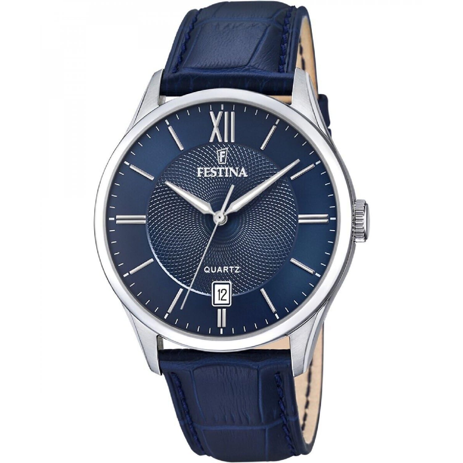 Festina Reloj Hombre Analógico de Cuero Azul - Movimiento de Cuarzo - Calendario - Cristal Mineral de Alta Resistencia - Resistente al Agua 5 ATM Elegante F20426/​2