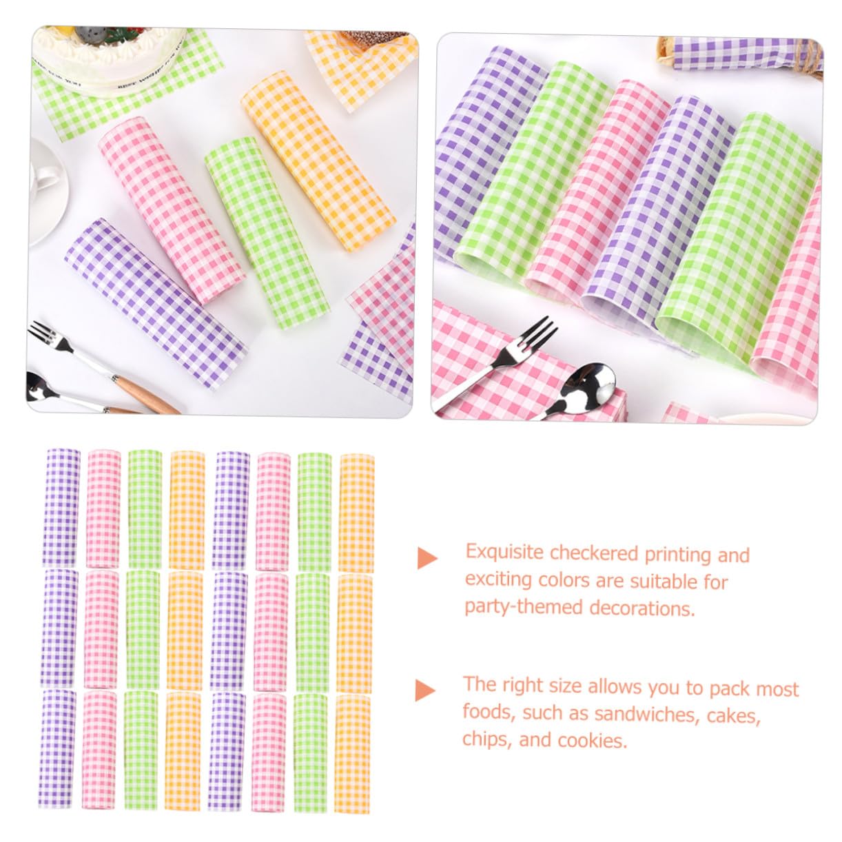 Papel para Hornear Antigrasa Impresión a Cuadros, 400 Piezas de Papel de Pulpa de Madera Resistente para Envolver Sándwiches y Galletas en Food Trucks y Catering