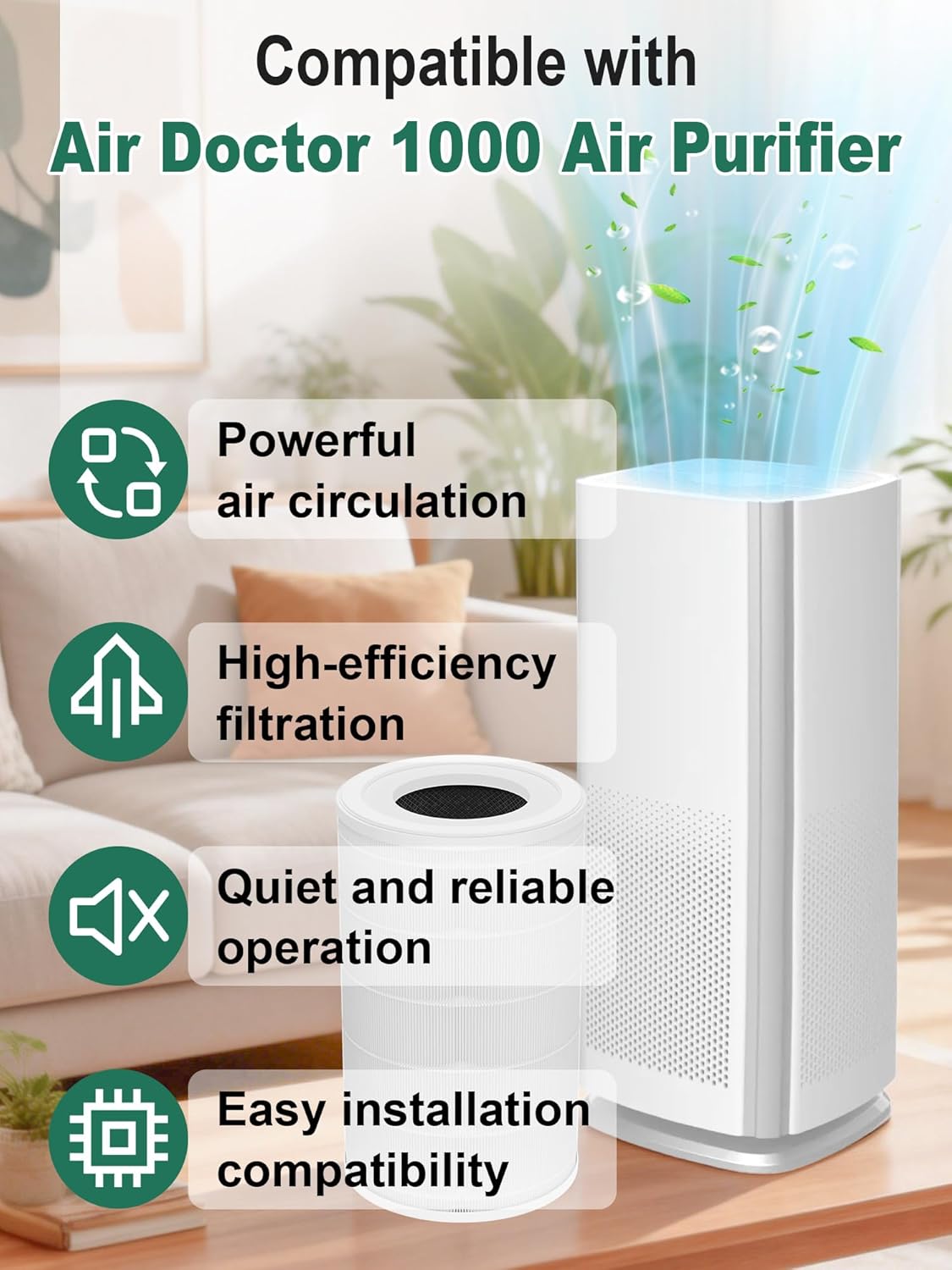 1000 Replacement Filter Compatible with Air Doctor AD1000 Air Purifier, Integrated High-Efficiency Filter, Activated Carbon and Pre-filter, 2-Pack - Image 3