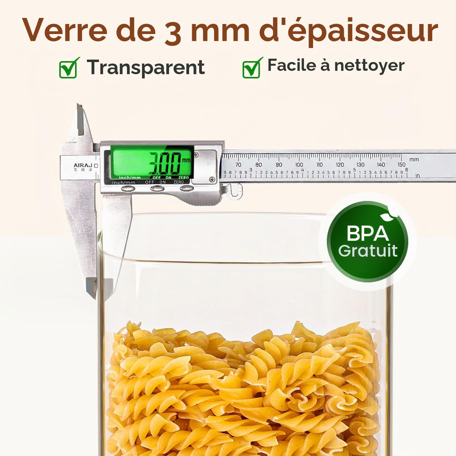ComSaf Bocal en Verre Avec Couvercle, Pot en Verre Avec Couvercle, 4400 ml, Lot de 1 Pièce, Convient Pour Riz Blanc, Mélange de Noix de Cajou, Bouillon de Poulet Concentré