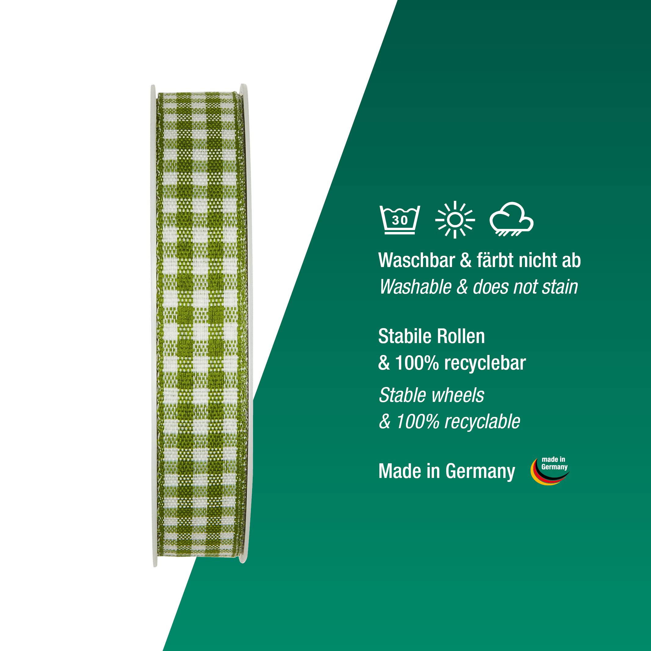 Halbach Seidenbänder Premium Vichy Checked Gift Ribbon (Moss Green) Width 15 mm Length 25 m Checked Ribbon Made in Germany Checked Ribbon in Many Colours - Image 3