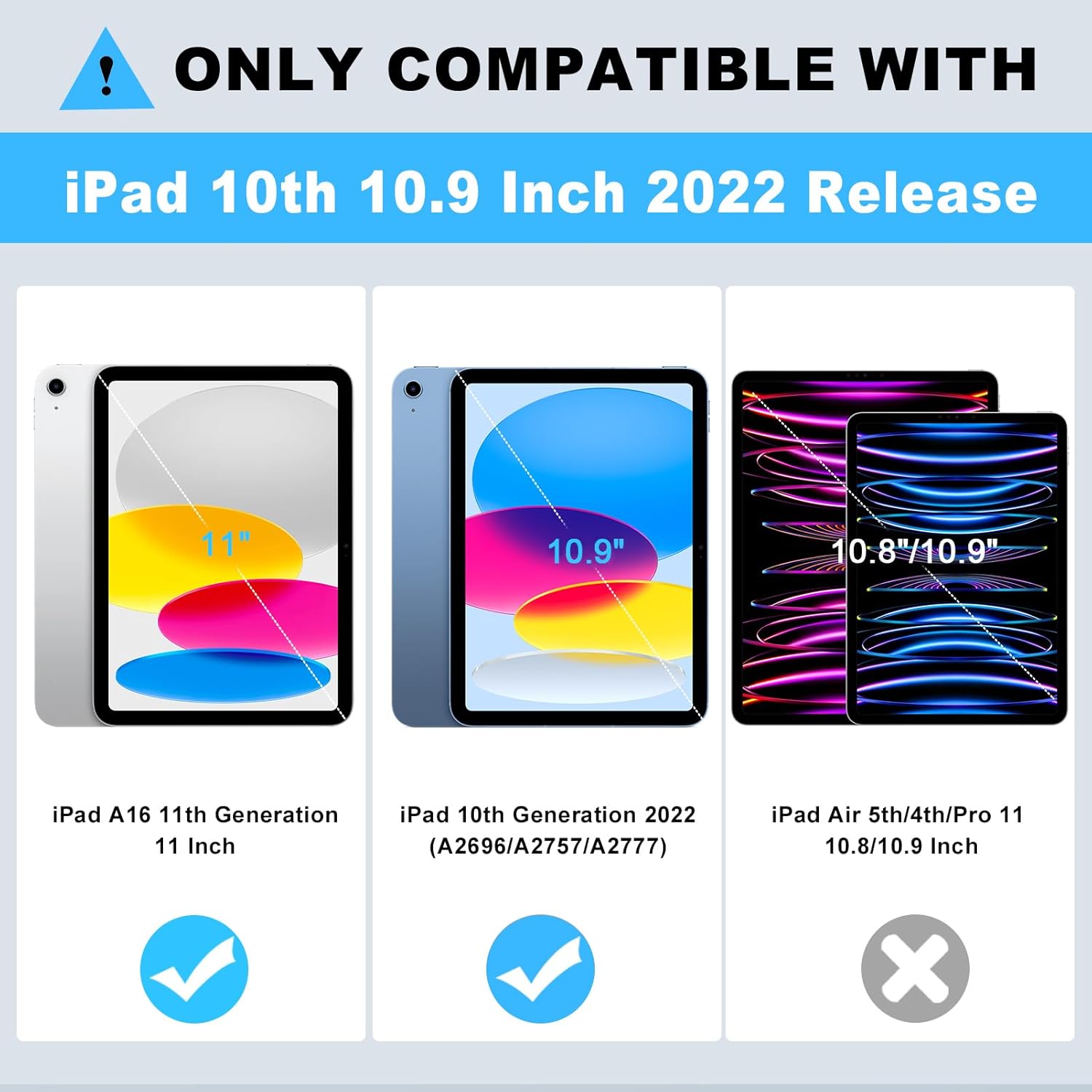 CCMAO Case for iPad (A16) 11th/10th Generation(2025/2022), iPad 10th Case with Kickstand & Pencil Holder, Heavy Duty Shockproof Hybrid Three Layer Protective Cover for Girls Women, Black+Sky Blue