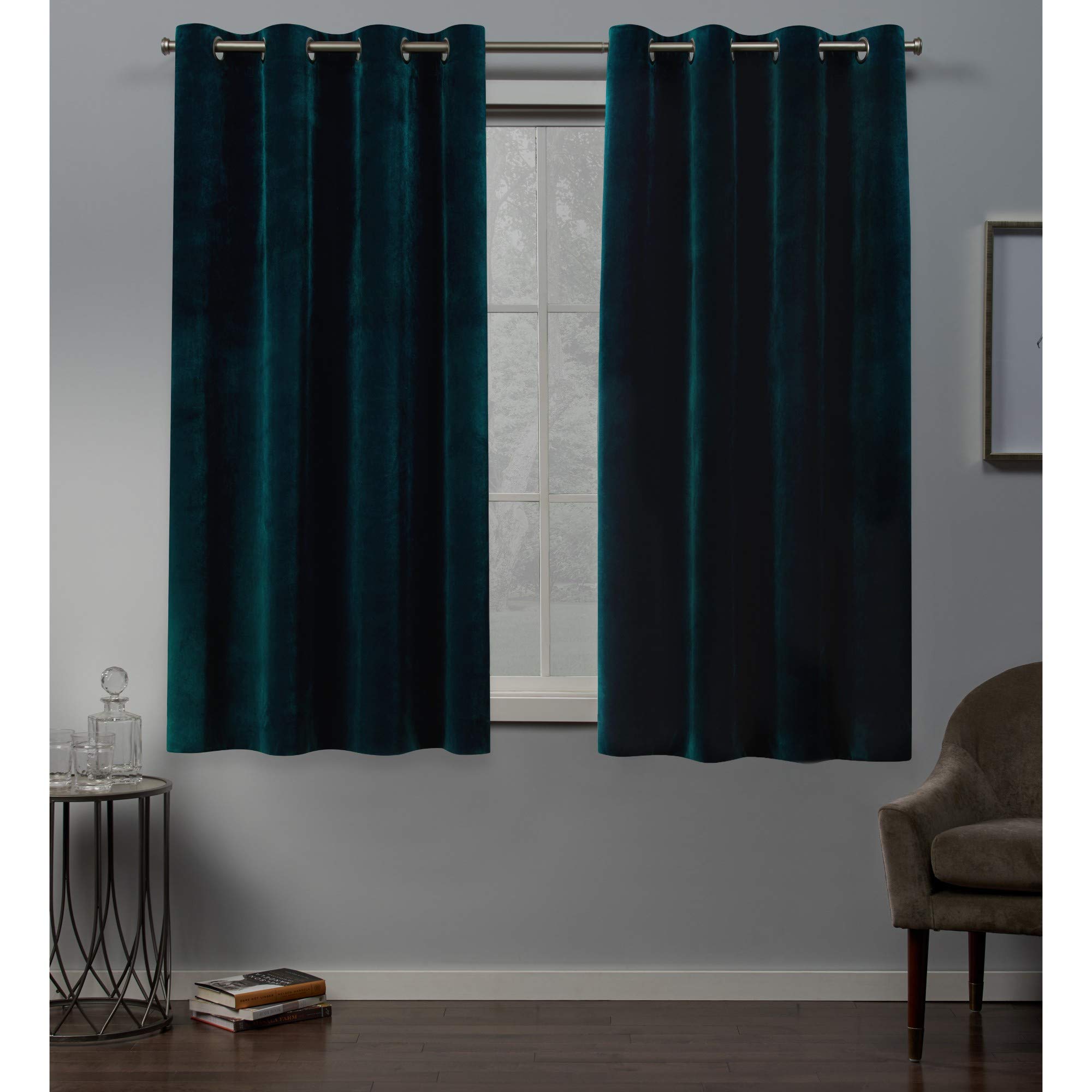 Exclusive Home Curtains Velvet Grommet Top Panel Pair, Teal, 54x63, 2 Piece, W 54" x L 63" (2 Panels)