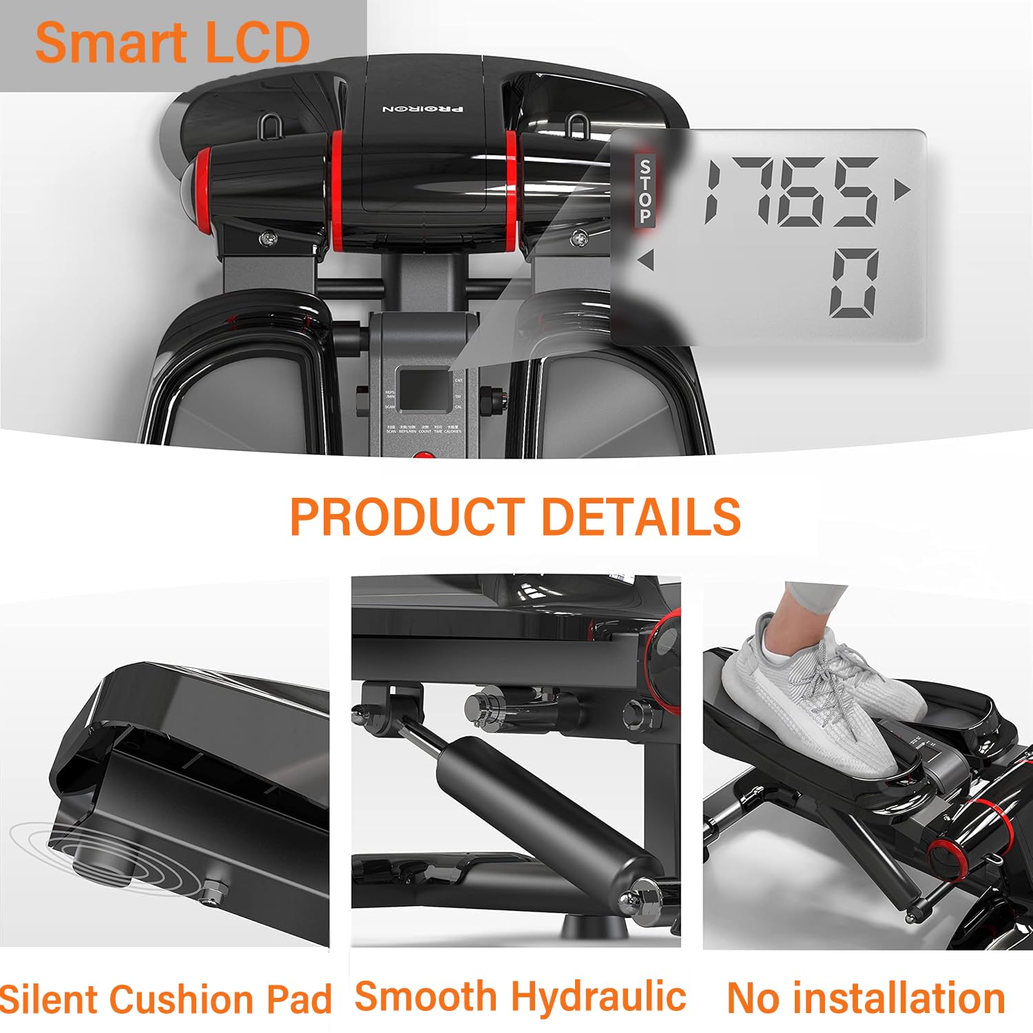 PROIRON Stepper Fitness con Bande di Allenamento e Display Multifunzione - Mini Stepper per l'esercizio di Glutei, Braccia, Gambe, Vita e Fianchi, Peso Massimo Utente 120kg