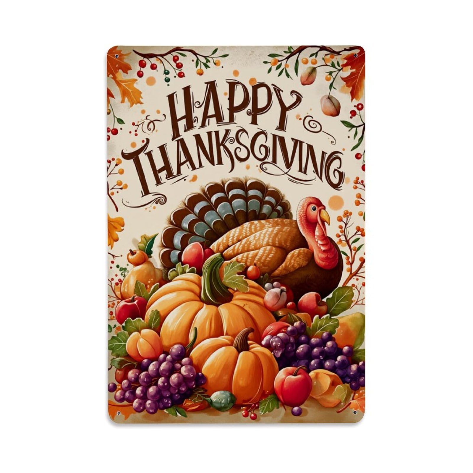Enderetf Vintage Happy Thanksgiving Turkey Pumpkin Harvest Tin Sign Metal Poster, Home Bar Garage Man Cave Cafe Indoor & Outdoor Wall Decoration 8X12inches