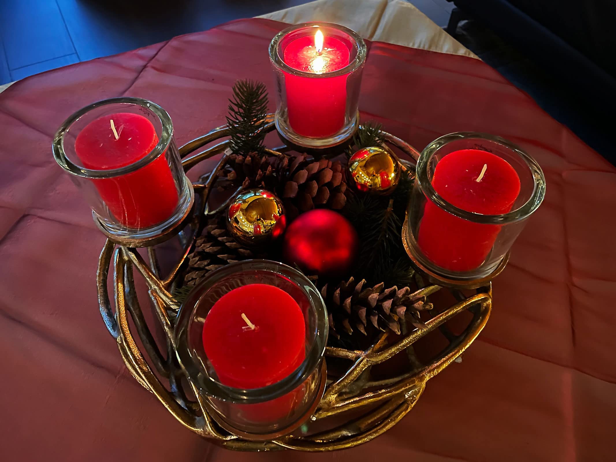 Formano Deko-Leuchter Adventskranz aus Alu, 40cm, rund, 1 Stück, Gold, 4flammig inkl. Gläser
