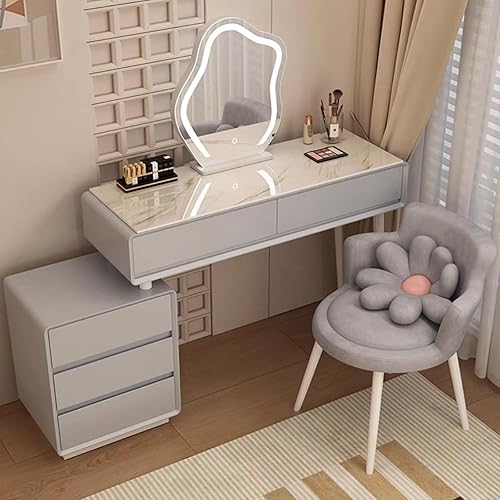 Miniatura 23 de Tocador con espejo con luces, mesa de tocador con cajones, mesa de maquillaje blanca, 3 modos de iluminación de brillo ajustable, para dormitorio,