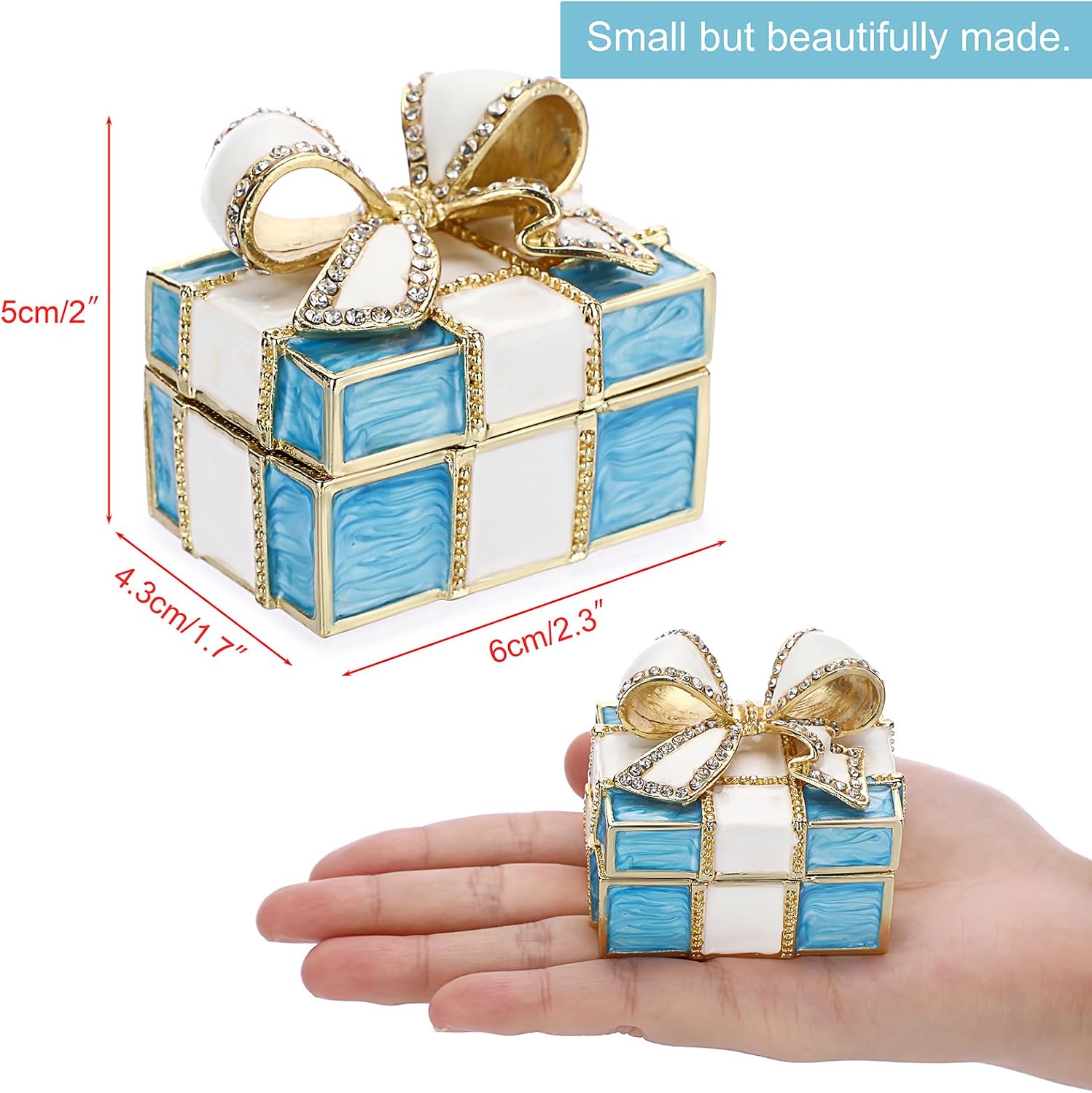 ELLDOO Mini Trinket Box, Bow-knot Gift Box Style Keepsake Box Vintage Metal Enameled Hinged Decorative Box Ring Earrings Jewelry Organizer Gift Box for Women Girls, Blue