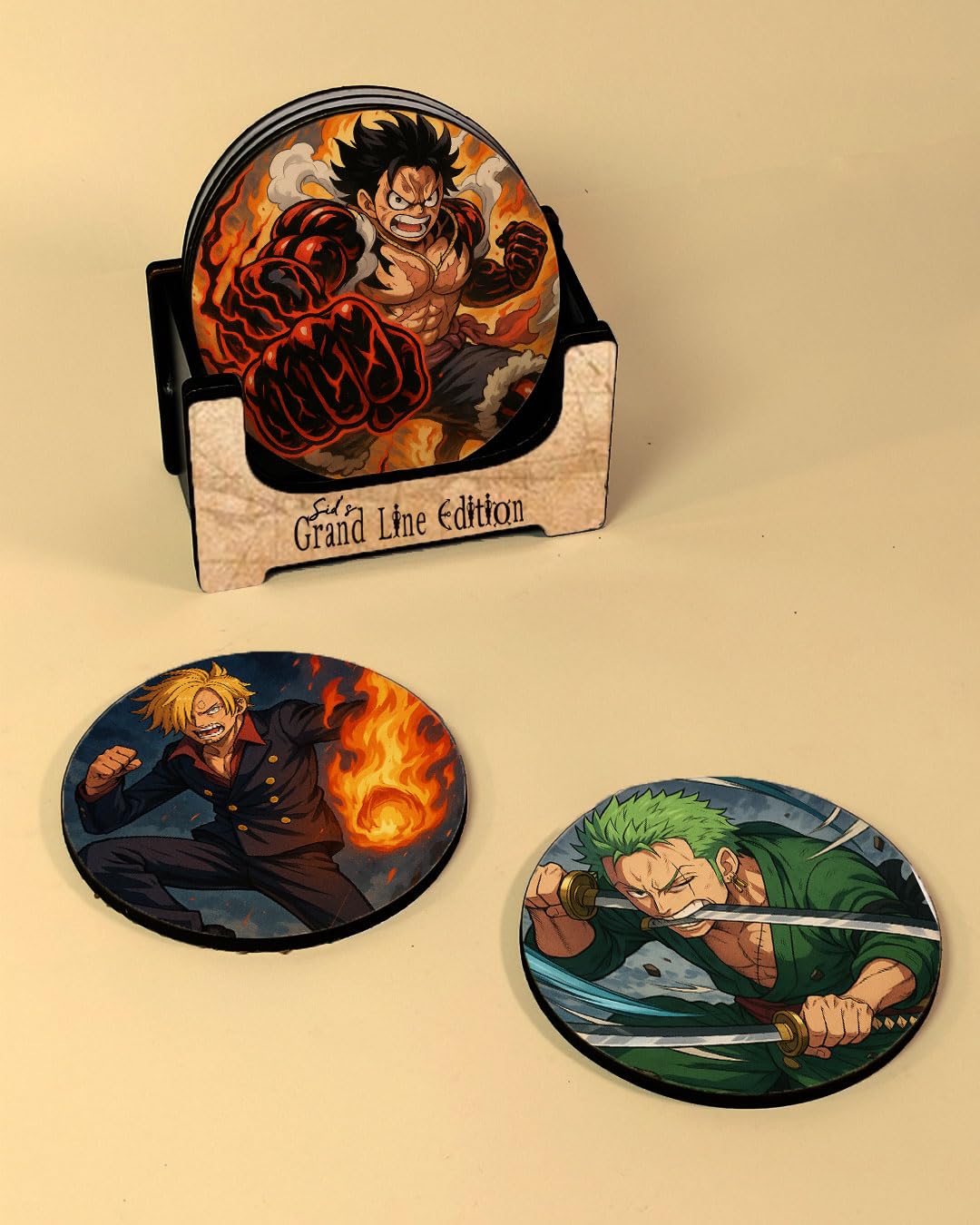 Anime Gifts Inspired Coaster Set (6-Piece) with Holder | Printed MDF Drink Coasters for Table Protection | Otaku Room & Gaming Desk Decor Gift | Alpha Nova Creations 4