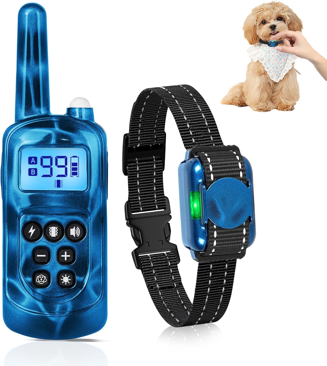Dog Shock Collar 2 Dogs-2000ft Dog Training Collar with Remote，IPX7 Waterproof Electric Collar with 3 Training Modes,0-99Precise Adjustment，for Small, Medium and Large Dogs 5-120lbs，Blue&Grey