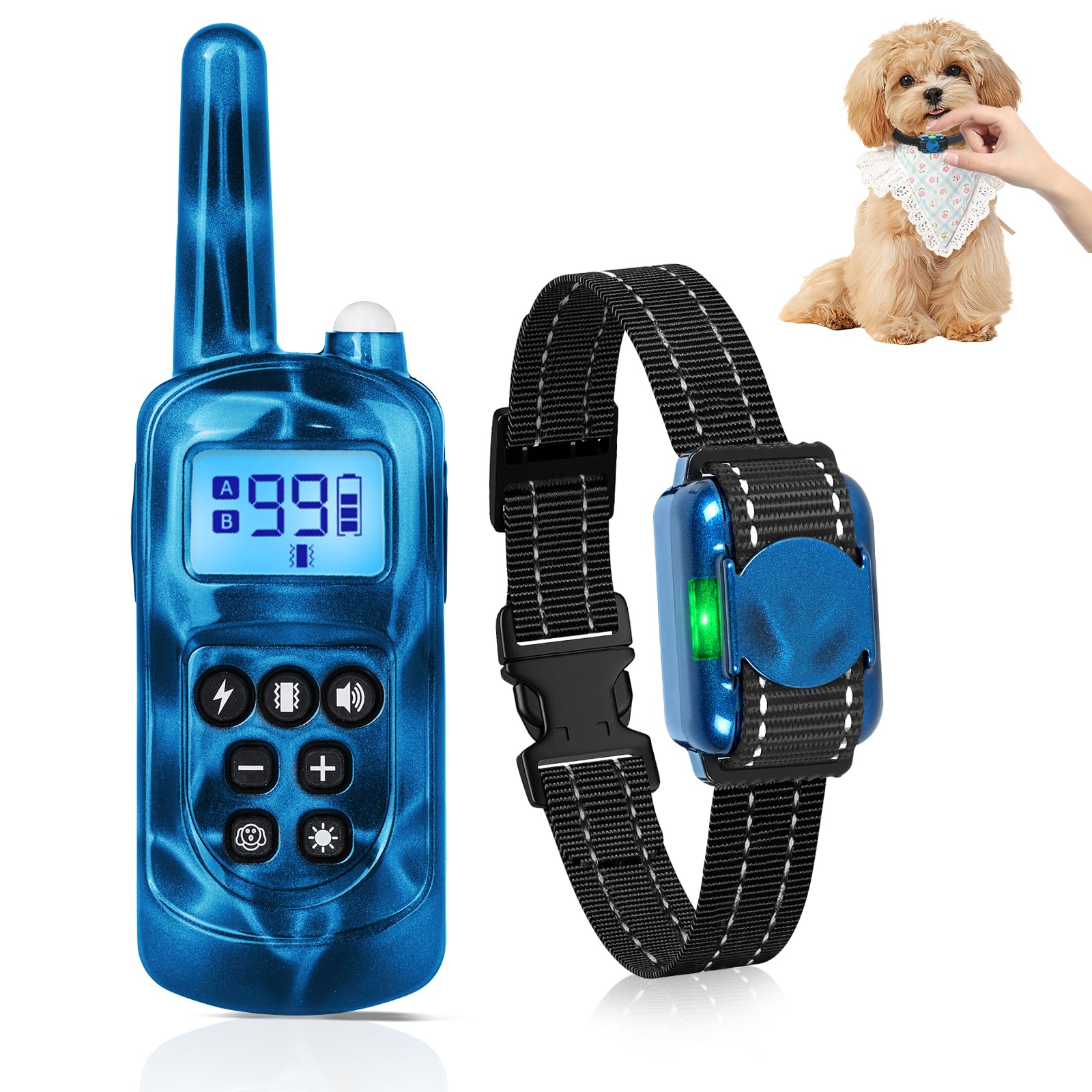 Shock Collar for Small Dogs，Tiniest and Lightest Dog Training Collar with 2000ft Remote，Tailored Small Dog Shock Collar 5-15 Pounds，Beep，Vibration and Safe Shock，0-99-Level Precise Adjustment，Blue