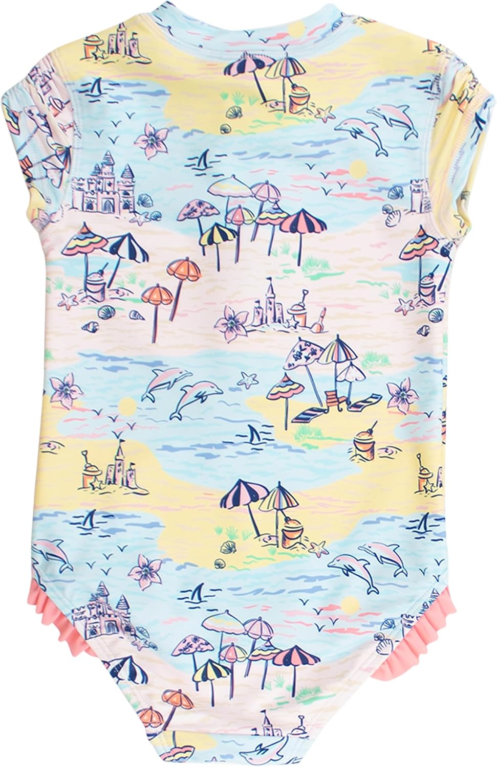 RuffleButts Girls UPF50+ Sun Protection Front Zipper Short Sleeve Rash Guard One Piece Swimsuit
