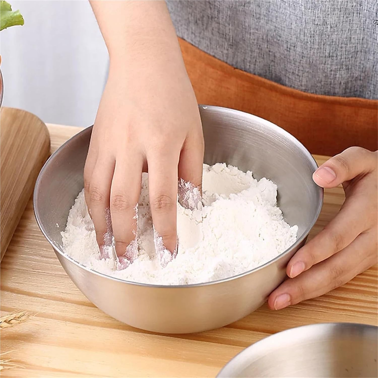 Stainless Steel Mixing Bowl 3 Pcs 304 Stainless Steel Mixing Bowls Kitchen Salad Bowls Set Nesting Storage Bowl Cooking Bowl Baking Accessory with Scale