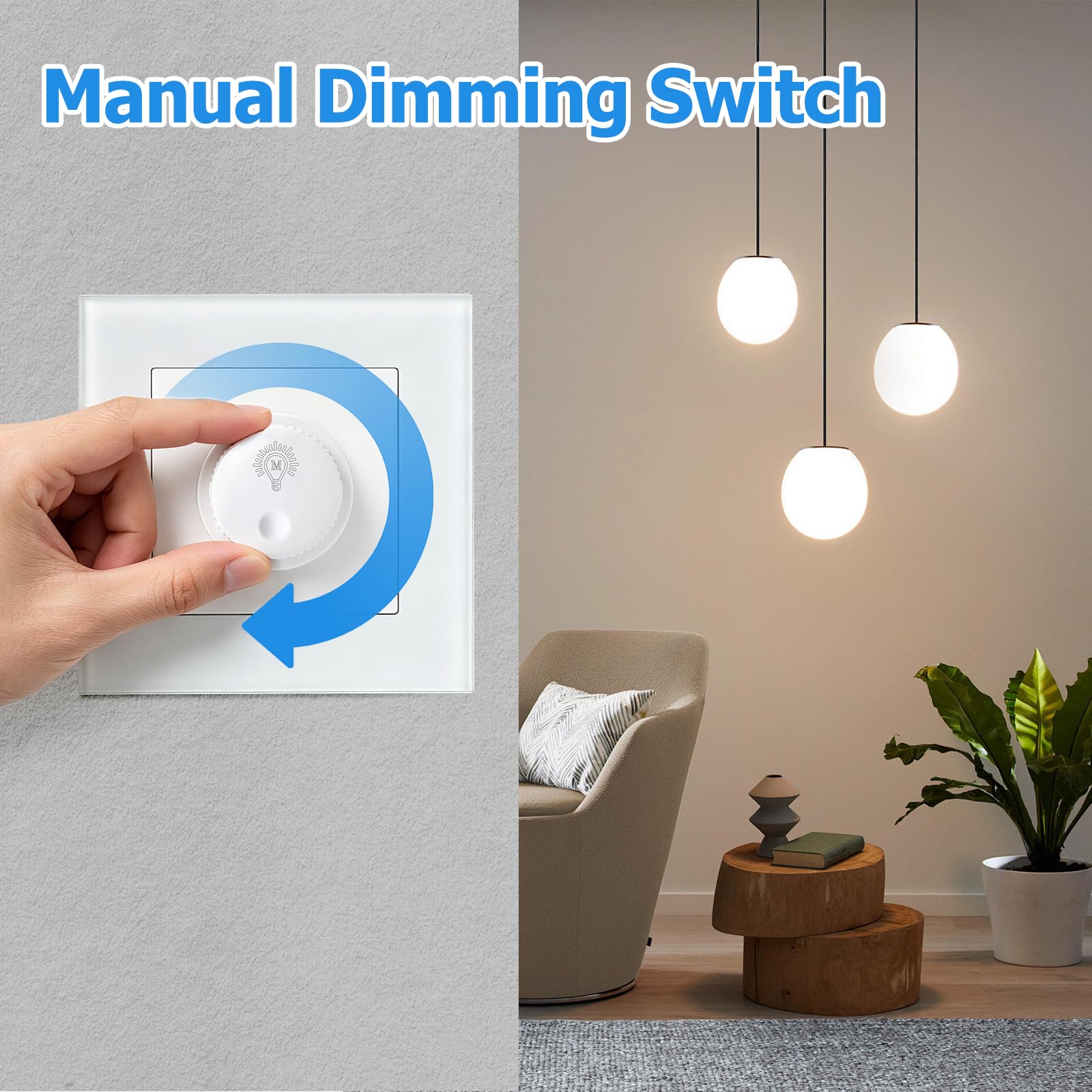 Interruptor Dimmer LED 220v, Regulador de Luz para LED Regulables de 1–60W / Halógenos de 15–300W, Dimmable Switch Protección Segura, Sin Ruido