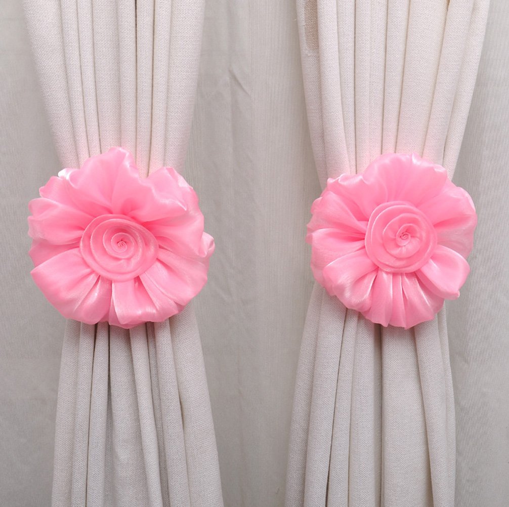SIMPVALE 1 Pair Curtain Clips Creative Flower Shape Appliance Buckle Window Treatment Holdback (Diameter 17cm, Pink)