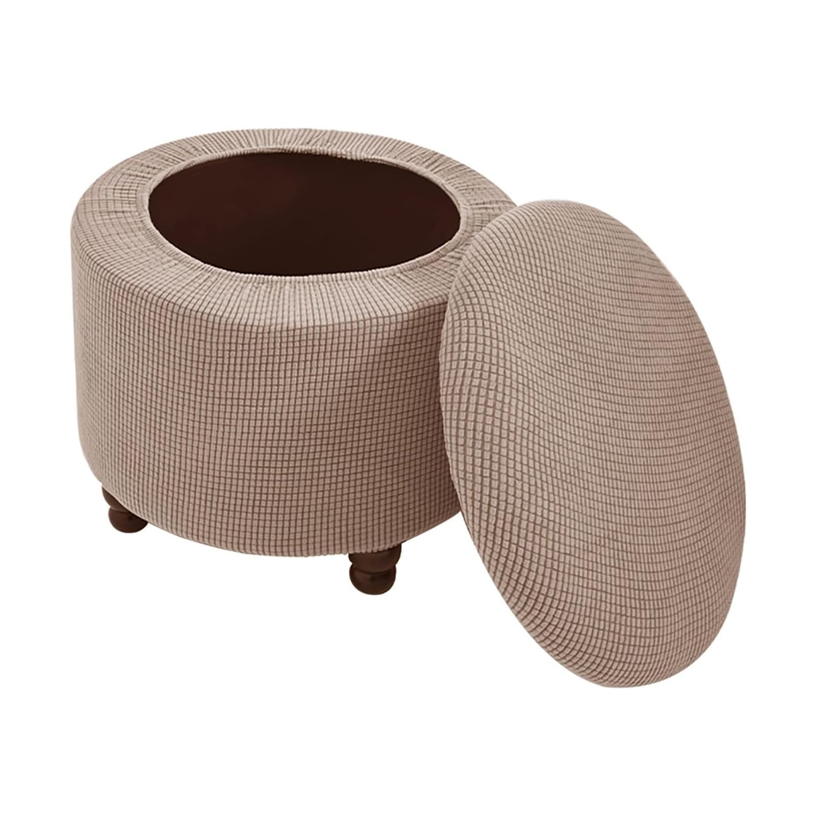 TANGHULU 2 Pieces Round Storage Footstool Covers, Storage Ottoman Cover with Lid, Stretch Jacquard Foot Stool Cover Furniture Protector for Home Decor
