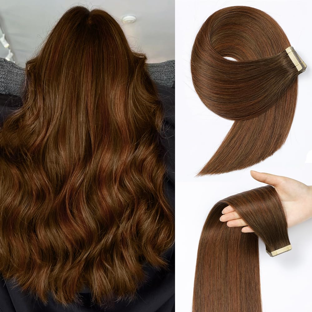 YDDM Extensiones de pelo humano con cinta adhesiva, 20 unidades, 60 cm, 50 g, color marrón claro con rubio dorado — view 27