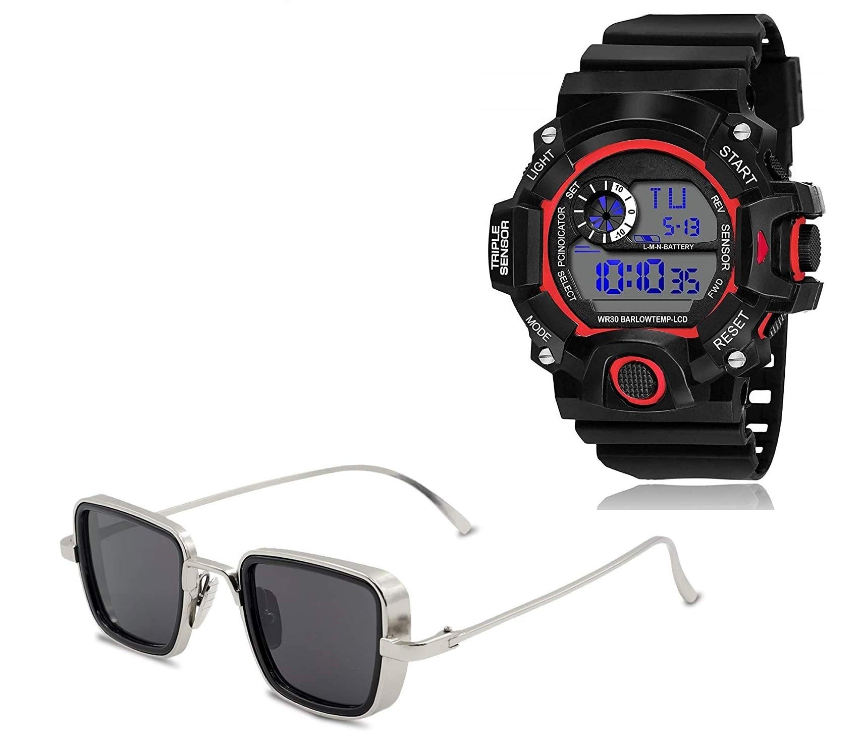 SELLORIA Digital Boys Watch Black Dial Black Colored Strap led Digital Watch & Square Kabir Singh Sunglasses for Men & Boys (Red) (B08J8B8BY2) Amazon Price History, Amazon Price Tracker
