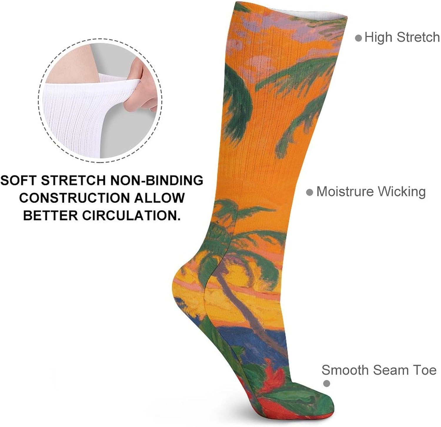 5-Pack Knee High Socks, 15.7 Inch Breathable Casual Socks Gauguin Tropical Sunset Stockings for Men Women